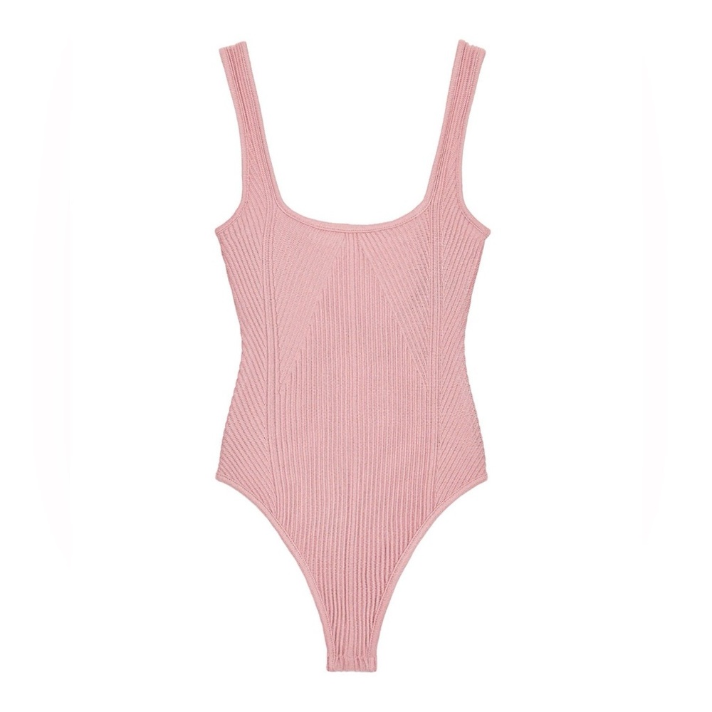 Zara Pink Ribbed Scoop-Neck Bodysuit